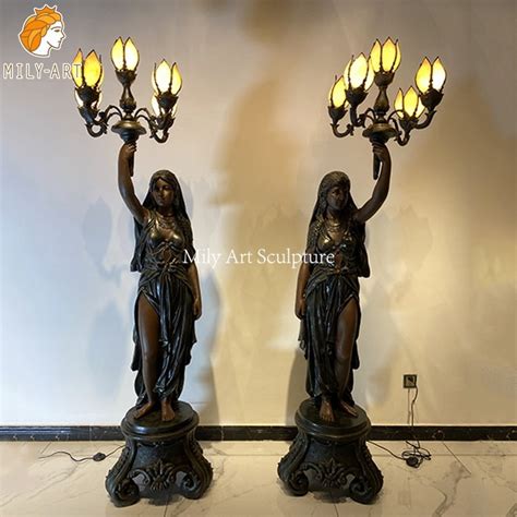 Antique Bronze Lady Holding Lamps Factory Supplier Milystatue