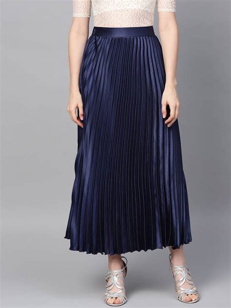 Blue Satin Pleated Maxi Skirt Sassafras 3155978