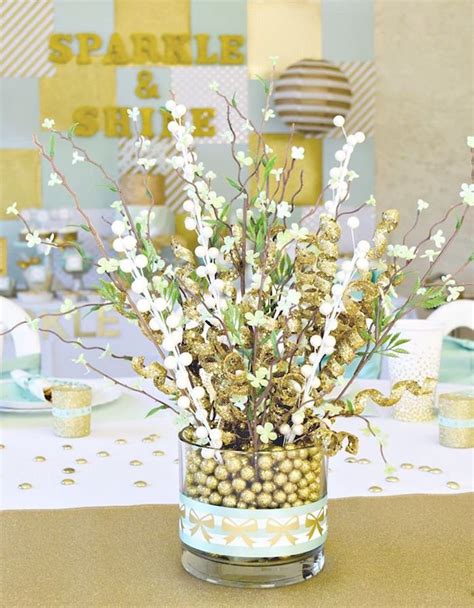 Glam Table Centerpiece From A Mint And Gold Party On Karas Party Ideas