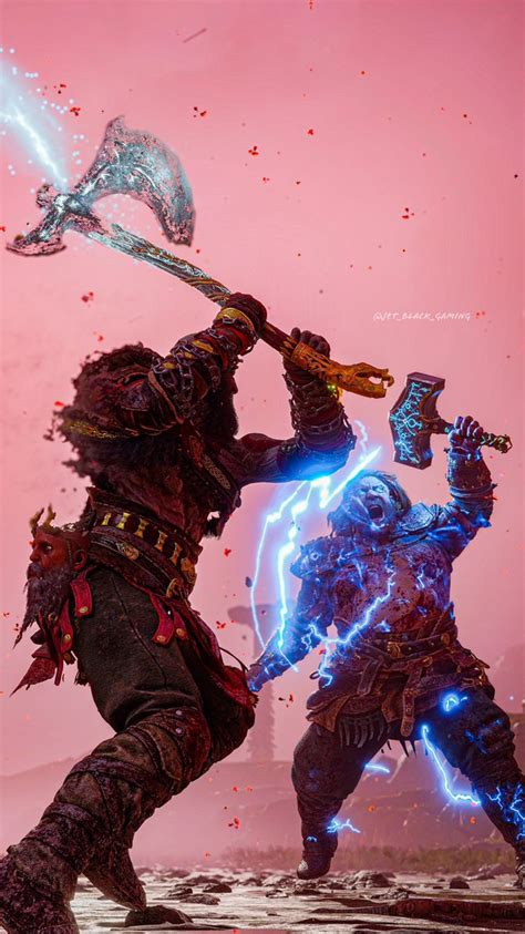 An Image Of Two People Fighting With Each Other In The Middle Of A Pink Sky