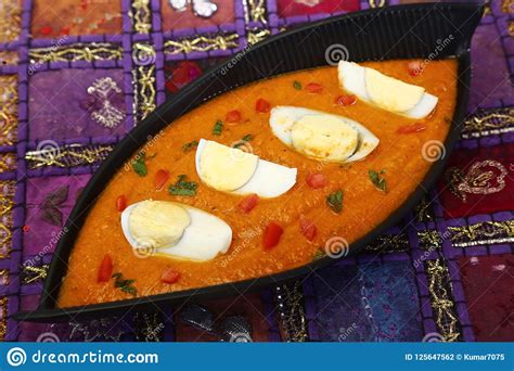 Spicy Boiled Egg Curry, Indian Dish Stock Photo - Image of leaves ...