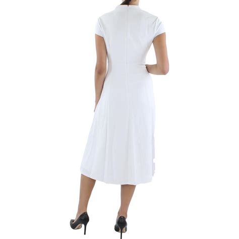 Calvin Klein Womens White Cap Sleeve Split Neck Work Midi Dress Bhfo