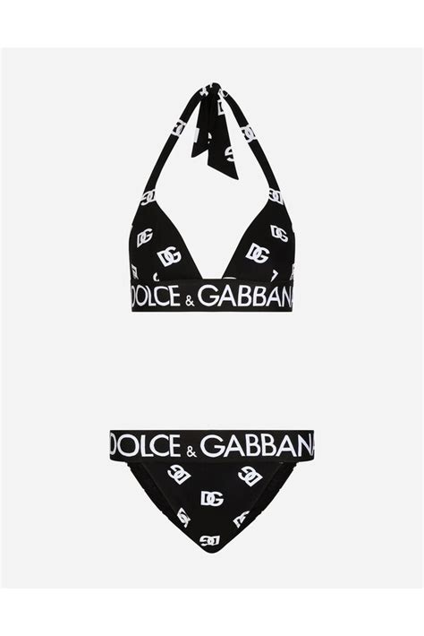 Dolce Gabbana Triangle Bikini With All Over Dg Logo Print