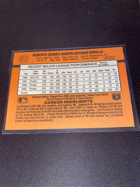 Bobby Bonilla 1990 Donruss MVP Insert Error Card BC 16 EBay