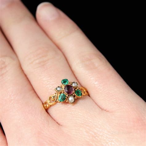 Antiques Atlas Georgian Ring Garnet Emerald Pearl Suffragette