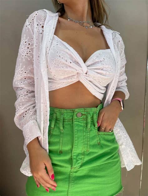 Conjunto Cropped Faixa Alcinha Tor O E Camisa Manga Longa Laise Branco