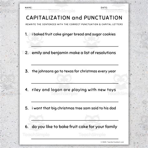 Christmas Capitalization And Punctuation Worksheets Fix The Sentences