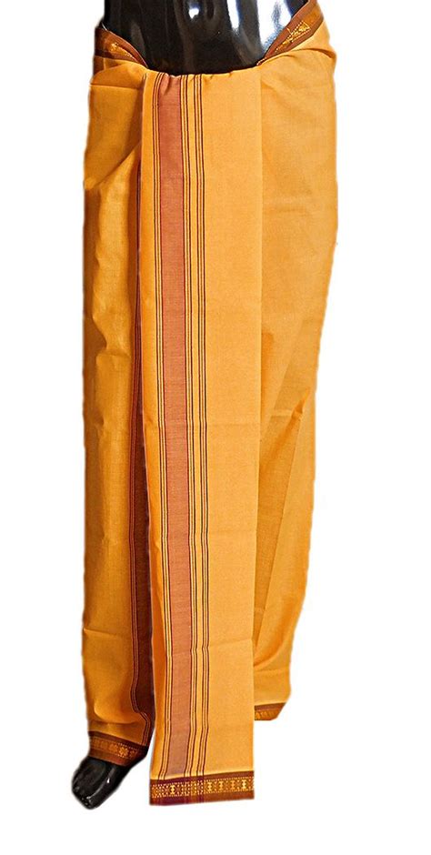 Dark Yellow Plain Cotton Lungi With Maroon Border