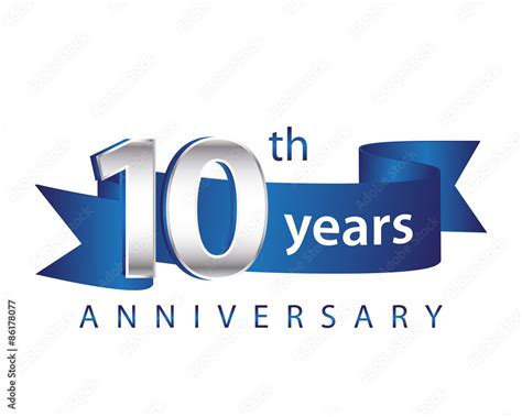 10 Years Anniversary Logo Blue Ribbon Stock Vector Adobe Stock