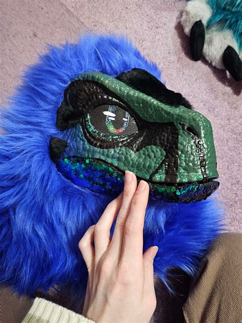 Sequin Dromaelocera Raptor Mask With Detachable Fins Furry Mask Dino