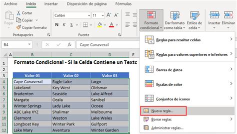 Formato Condicional Si la Celda Contiene un Texto Específico Excel y