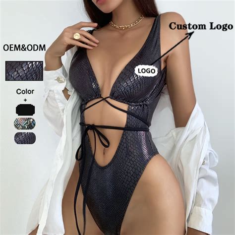 OEM ODM Wholesale Blank Thong Girls Swimwear Thong Snake Print Sexy String Shiny Bikini