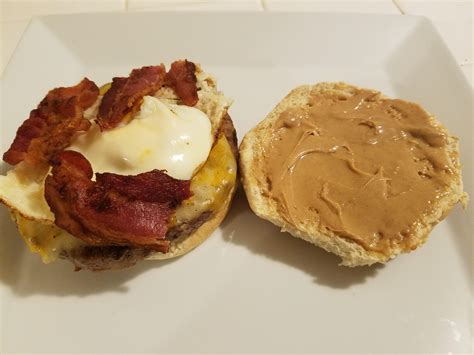 Peanut Butter Bacon Burger With An Egg On It R Putaneggonit