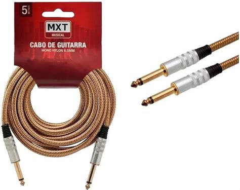 Cabo Guitarra Violão 5m Metros Blindado P10 P10 Têxtil Mxt Dourado