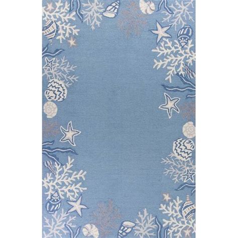 8x10 Sea Blue Hand Hooked Bordered Coral Reef Indoor Area Rug 36