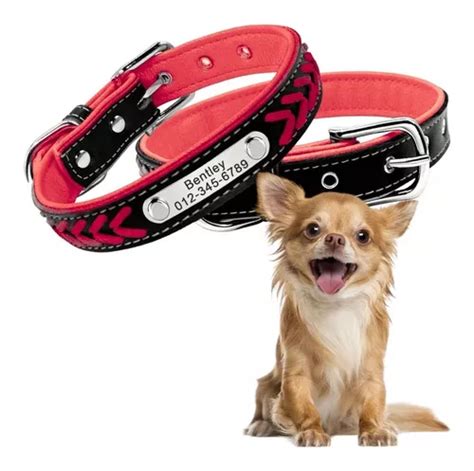 Collar De Cuero Para Perro Mascotas Con Placa Personalizable Color Rojo