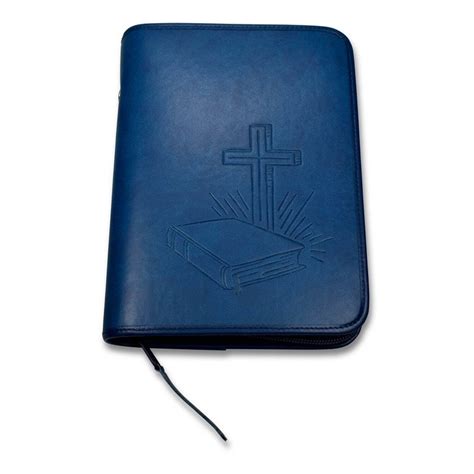 Housse de Bible en similicuir motif Croix Bible embossé Bleu Petite