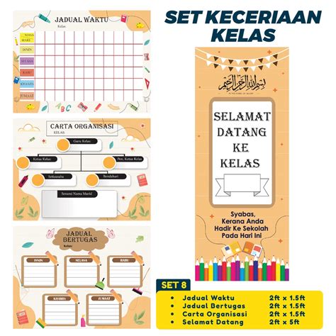 Set Keceriaan Kelas Banner Kelas Jadual Bertugas Carta Organisasi