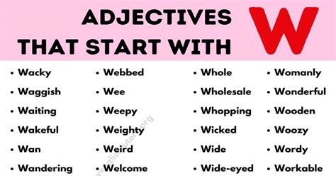 Adjectives That Start With W List Of Interesting Adjectives That