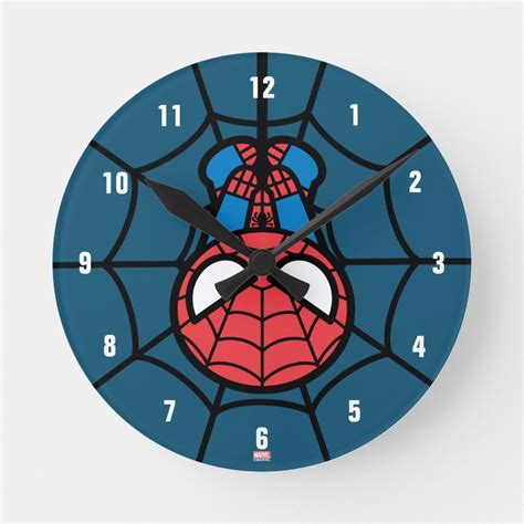 Kawaii Spider Man Hanging Upside Down Round Clock Zazzle Kawaii