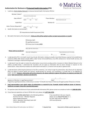 Fillable Online Matrix Medical Network ROI Authorization Dec 2014 Fax