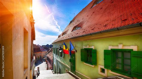 Historical old buildings in the medieval city Sibiu- Hermannstadt Stock ...