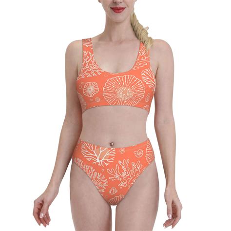 Haiem Beautiful Corals Women S High Waisted Bikini Set Two Piece