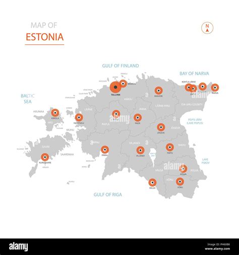 Estonia Mapa Vectorial Estilizados Mostrando Las Grandes Ciudades La