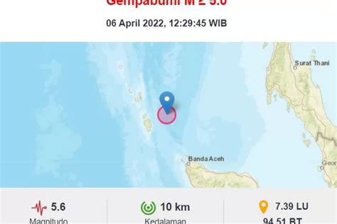 Gempa 56 Magnitudo Guncang Sabang Aceh Berpotensi Tsunami Kilat