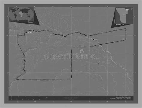 Kavango East Namibia Bilevel Labelled Points Of Cities Stock