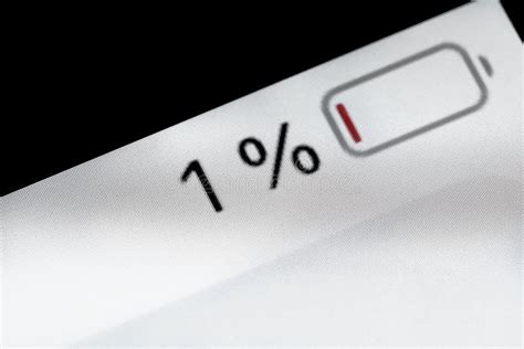 Smartphone Charged Battery Level Indicator One 1 Percent Close Up