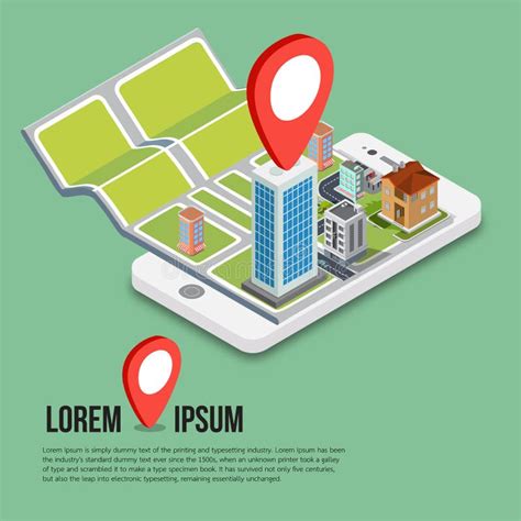 Flat 3d Isometric Mobile Gps Navigation Maps Stock Illustration