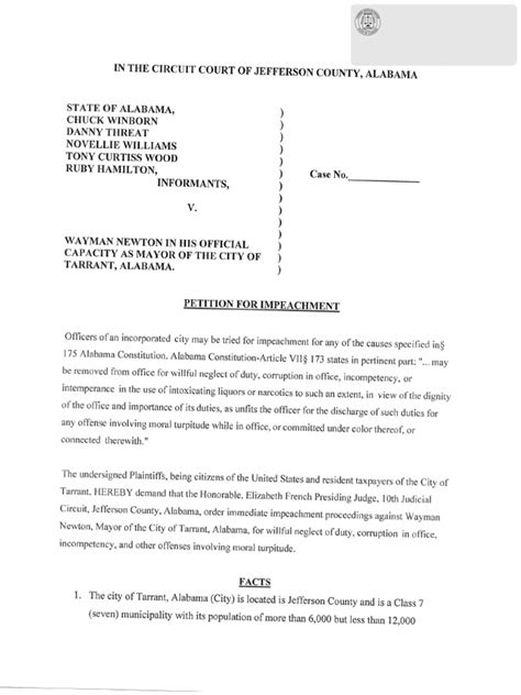 Impeachment Lawsuit Of Mayor Newton Pdf