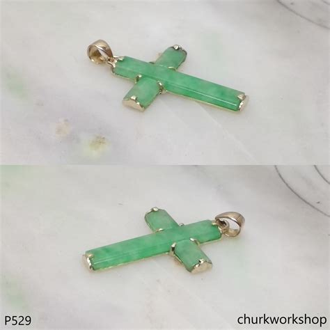 14k Jade Cross Pendant Churk Work Shop