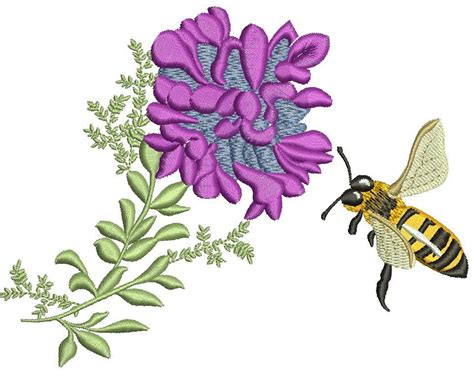 Flying Bee And Purple Flower Machine Embroidery Design Instantly