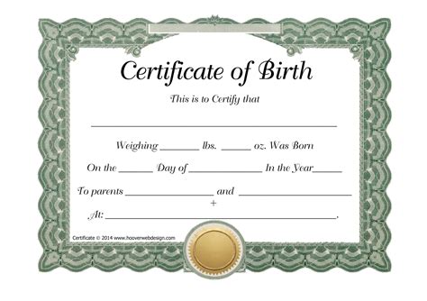 Free Printable Birth Certificate Templates PDF Blank Fillable