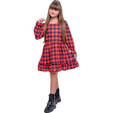 Vestido Xadrez Country Menina Manga Longa Infantil Juvenil Midi Moda