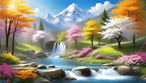 Beautiful Spring Nature Wallpaper Background, Mountain Waterfalling ...