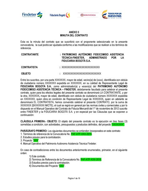 Minuta Contrato Anexo Minuta Del Contrato Esta Es La Minuta Del