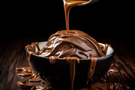 Premium Photo Pouring Caramel Sauce Onto Chocolate Ice Cream In Bowl