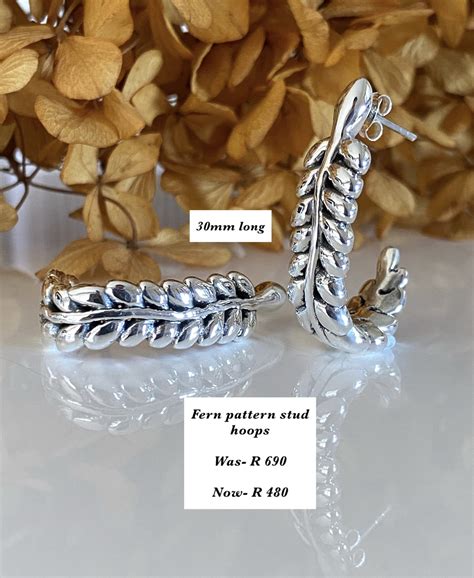 Sterling Silver Fern Pattern Stud Hoop Earrings Vdm Jewellery