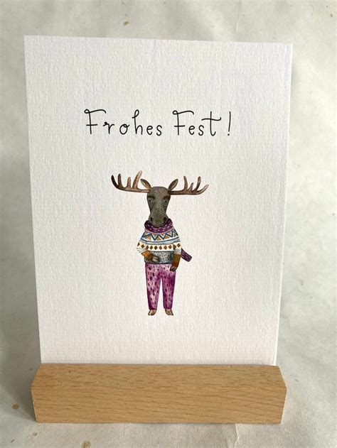 Weihnachtskarte Frohes Fest Hirsch Rentier Aquarell