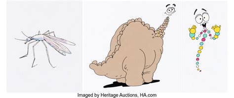 Jurassic Park Mr Dna And Mosquito Production Cel Group Of 3 With Animation Drawing Group Of 3