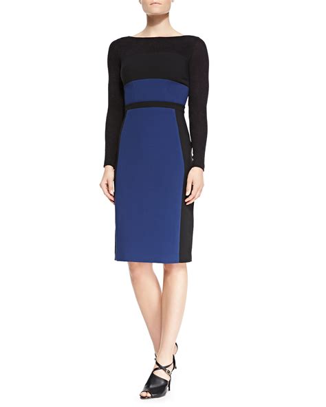 Black Halo Liam Long Sleeve Colorblock Sheath Dress In Blue Bijou Blue