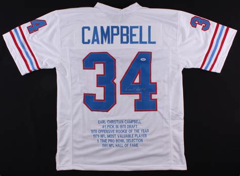 Earl Campbell Signed Oilers Career Highlight Stat Jersey PSA COA