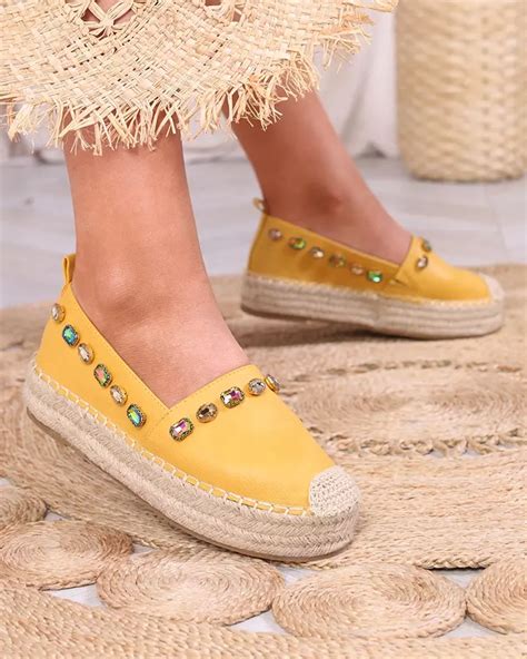 Royalfashion Damskie żółte espadryle z kryształkami Ziennie Żółty