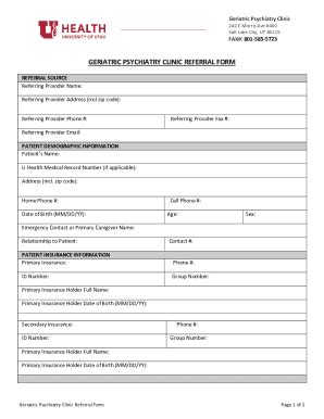 Fillable Online Medicine Utah Geriatric Psychiatry Clinic Referral Form