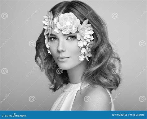 Face Of Beautiful Woman Decorated With Flowers Stock Photo Image Of