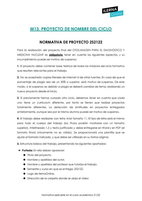 Normativa De Proyectos S V Docx M Proyecto De Nombre Del