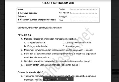 Soal Ulangan Harian Kelas 4 Tema 9 Subtema 1 SekolahDasar Net